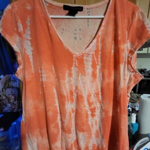 Calvin Klein Jeans Orange Tie-Dye V-Neck Short Sleeve Top